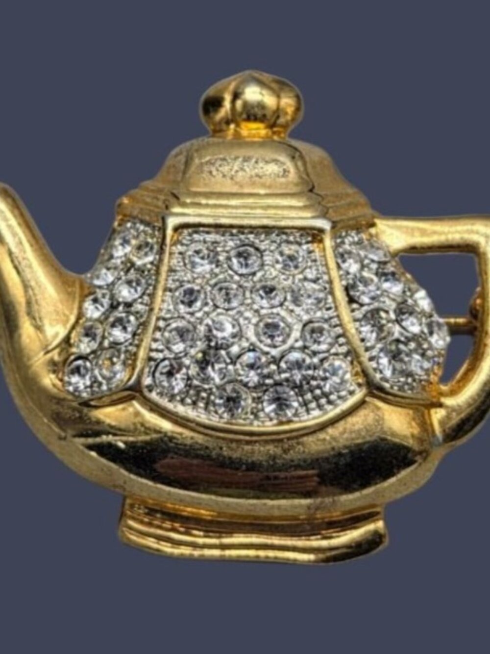 Vintage Louis Stern Gold-Plated Pavé Rhinestone Teapot Brooch Signed L-S - Picture 3 of 9